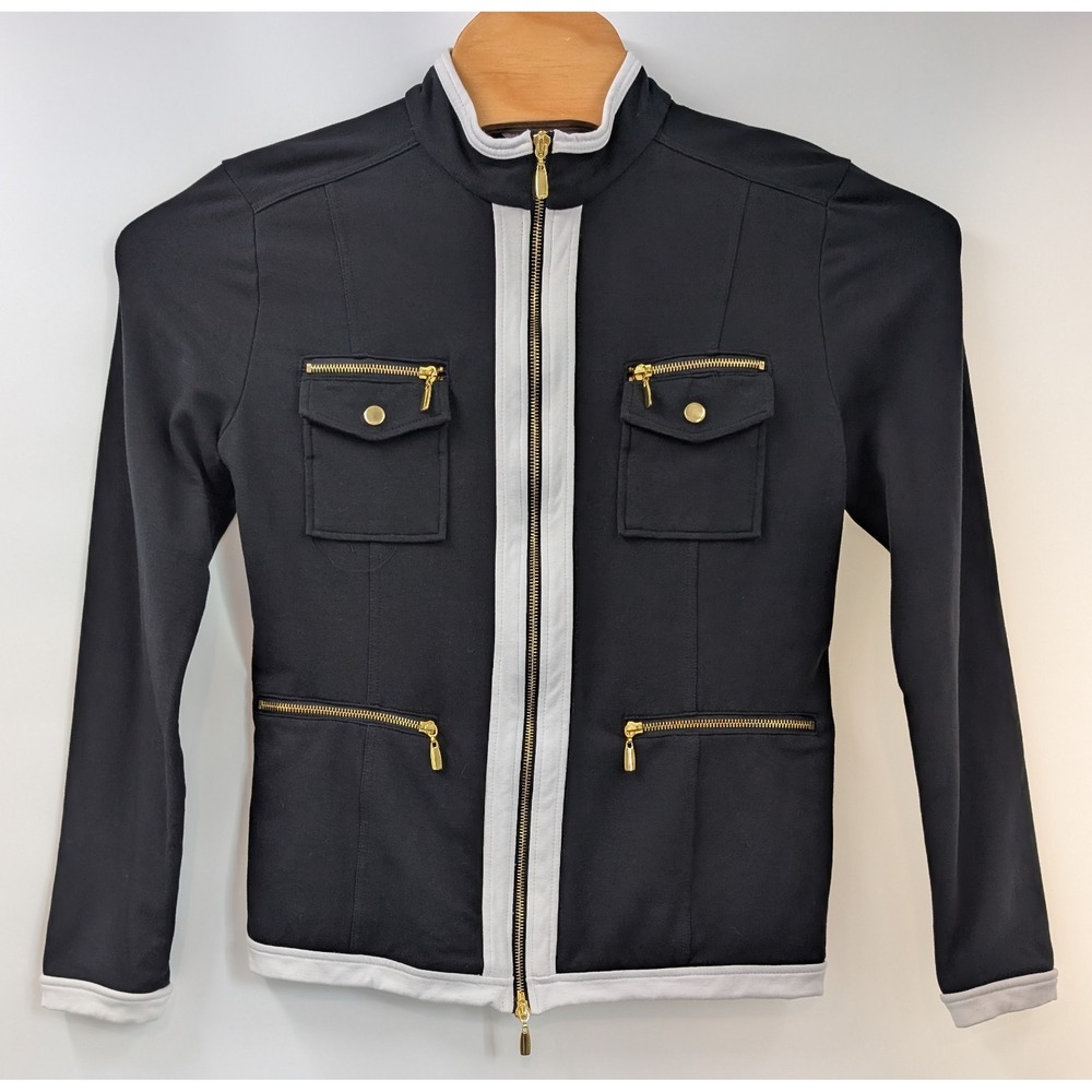 Boston Proper Black Jacket with White Trim and Gold Hardware